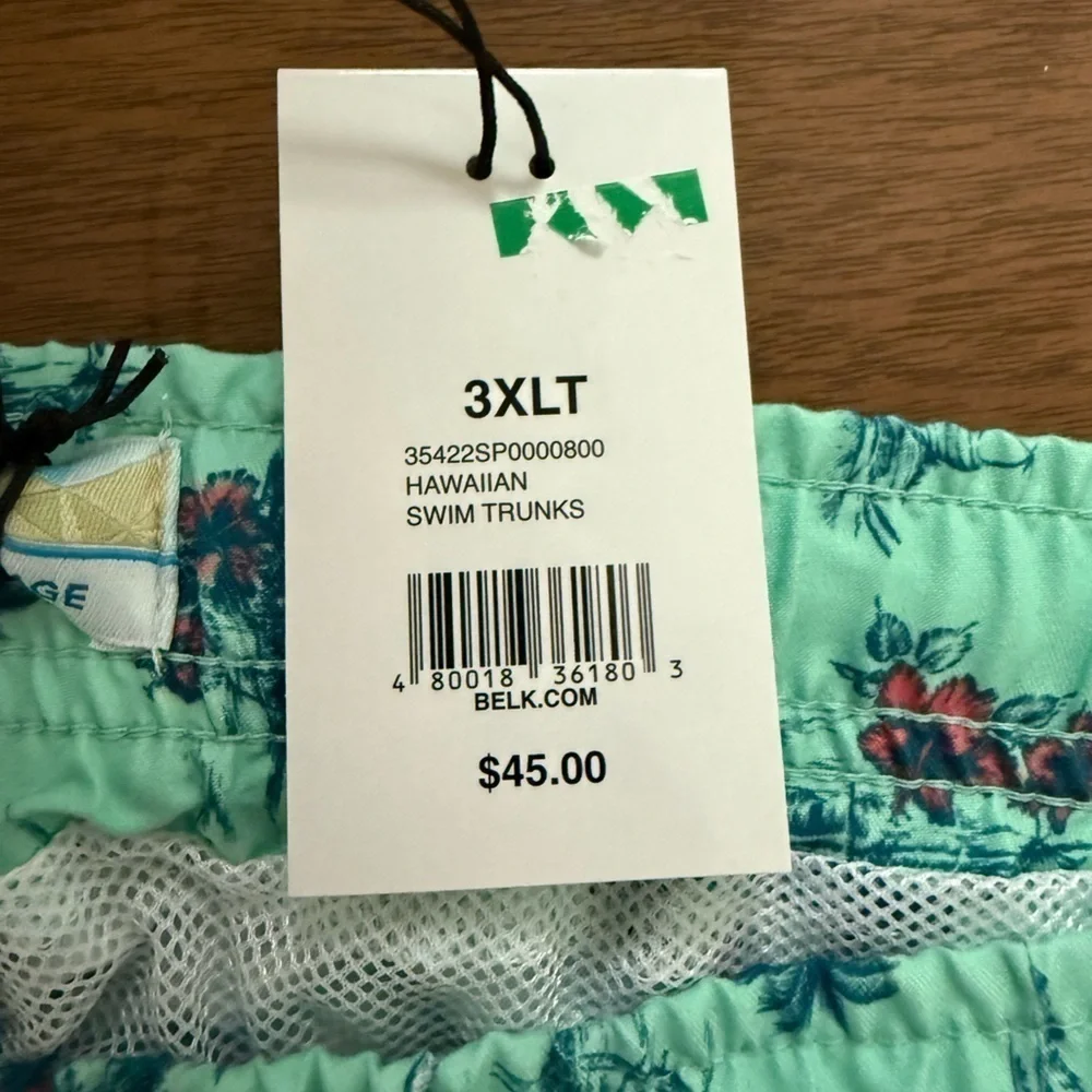 NWT Teal Tropical Print Swim Trunks Swimsuit   Size 3XLT Beach Vacation